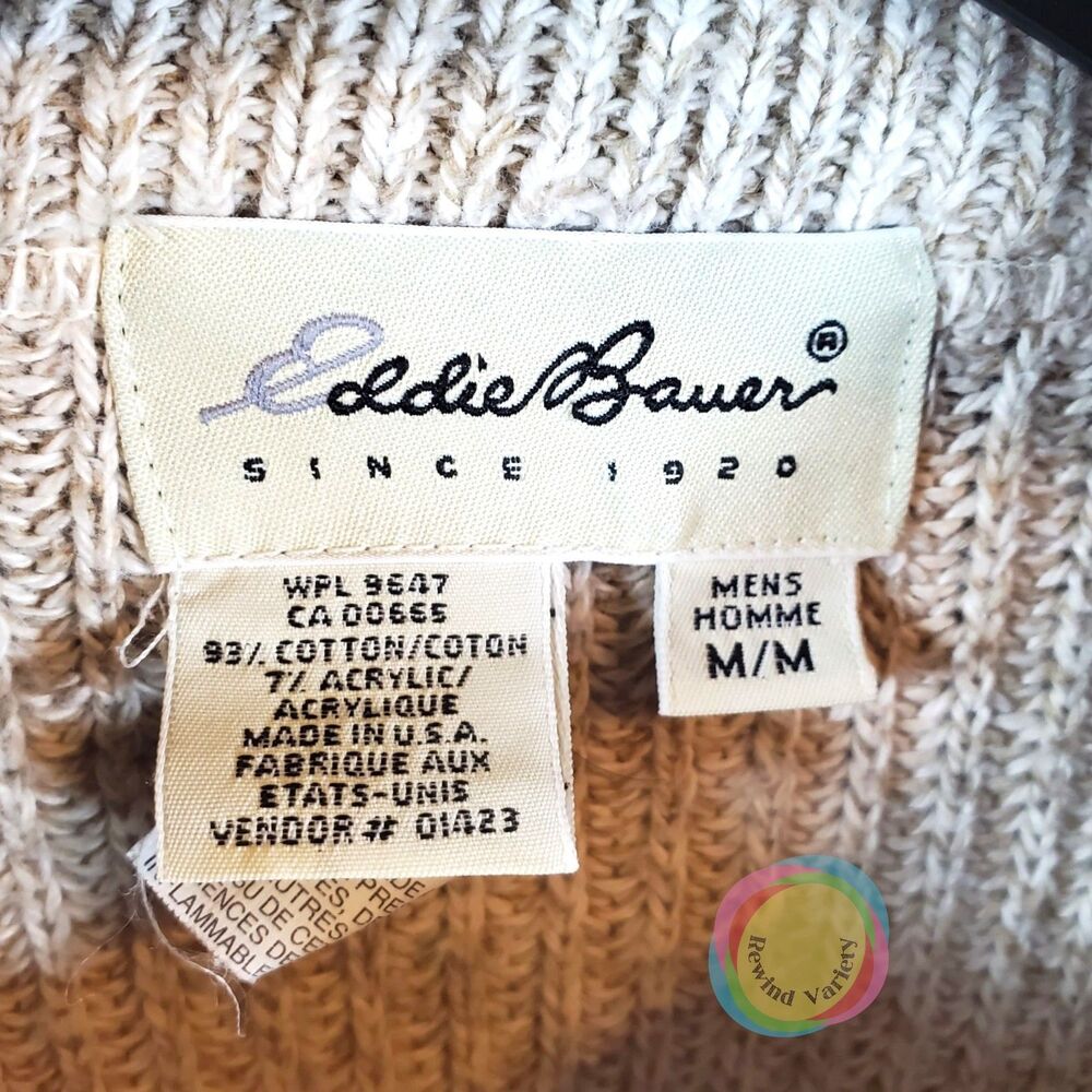 Vintage 90s Eddie Bauer Made in USA Quarter Zip Ribbed Sweater M - Picture 3 of 9